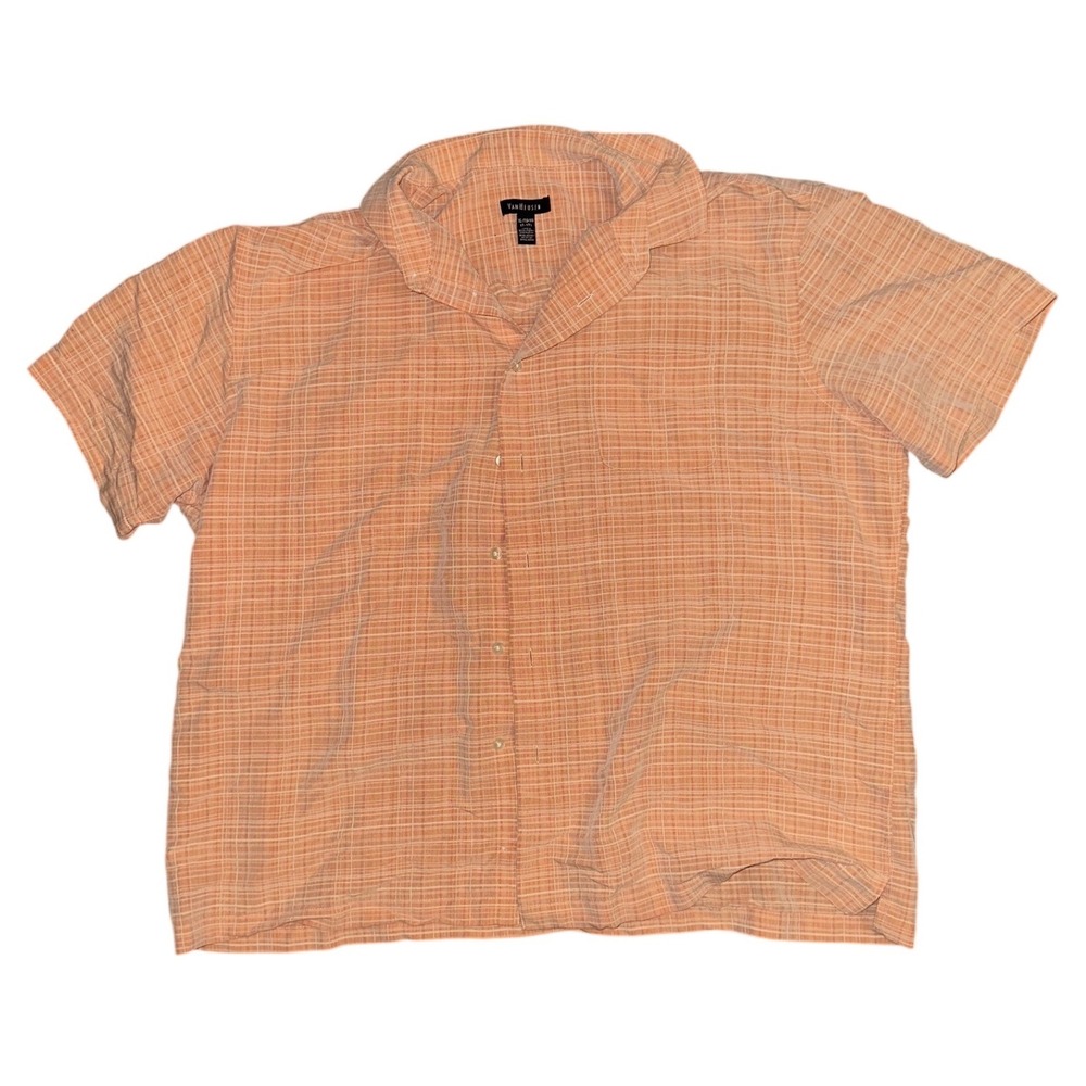 Van Heusenβ Mens XL Orange Plaid Short Sleeve Camp Collar Button Up Shirt